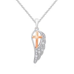 1/20cttw.Natural Diamond Sterling Silver Angel Wing Cross Pendant