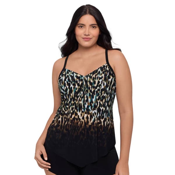 Womens TrimShaper Leopard Mist Hank Tankini Swim Top - image 