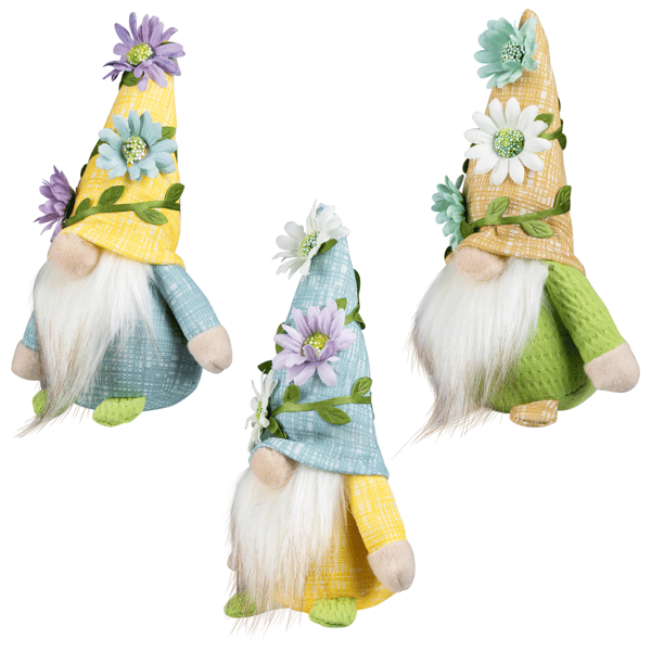 Northlight Mini Plush Gnomes with Floral Hat Spring - Set of 3