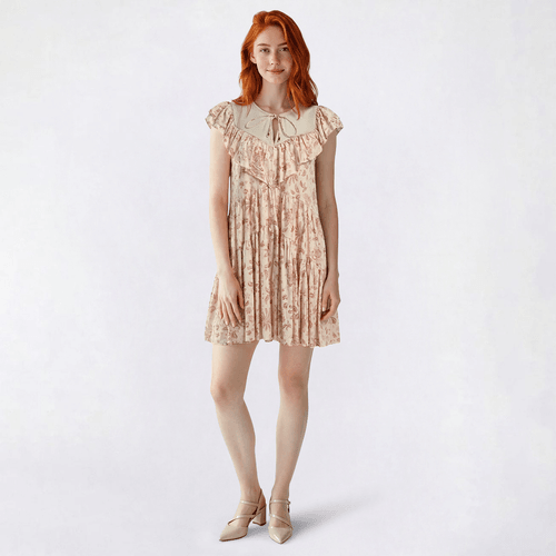 Juniors Wallflower Floral Lace Ruffle Peasant Dress