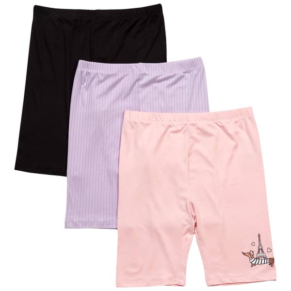 Girls (7-12) BTween(R) 3pk. Solid Rib & Paris Wiener Dog Short - image 