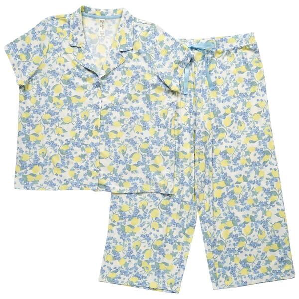 Womens Jessica Simpson Short Sleeve Lemon Flower Capri Pajama Set - image 