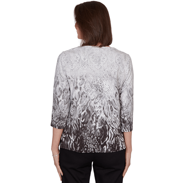 Womens Alfred Dunner Classics 3/4 Sleeve Ombre Abstract Blouse