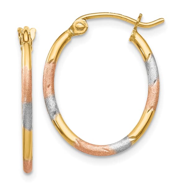 Gold Classics&#40;tm&#41; White & Rose Diamond Hoop Earrings - image 