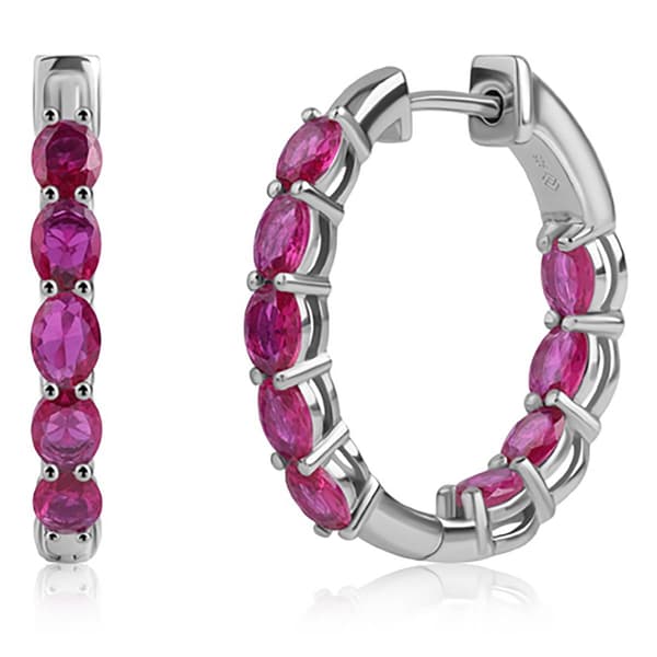 Gemstone Classics(tm) Oval Lab Grown Ruby Inside Out Hoop Earrings