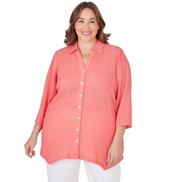Plus Size Ruby Rd. Garden Variety Crinkle Casual Button Down - image 