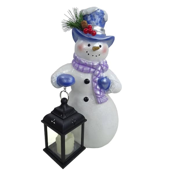 Alpine Lavender Winter LED Snowman Holding Lantern Statue