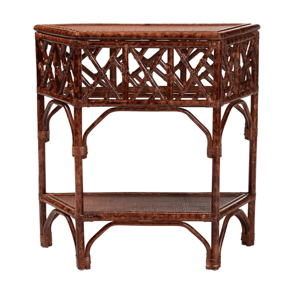 bali & pari Gaspar Marbled Tortoise Natural Rattan Console Table