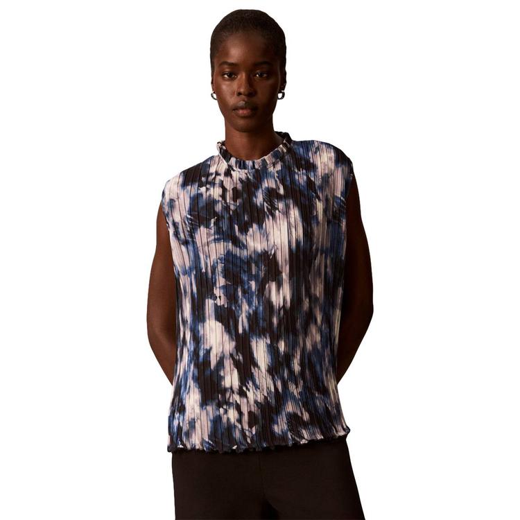 Womens Calvin Klein Sleeveless High Ruffle Neck Blurred Floral P