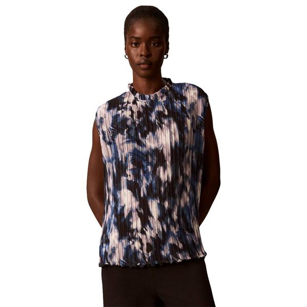 Womens Calvin Klein Sleeveless High Ruffle Neck Blurred Floral P