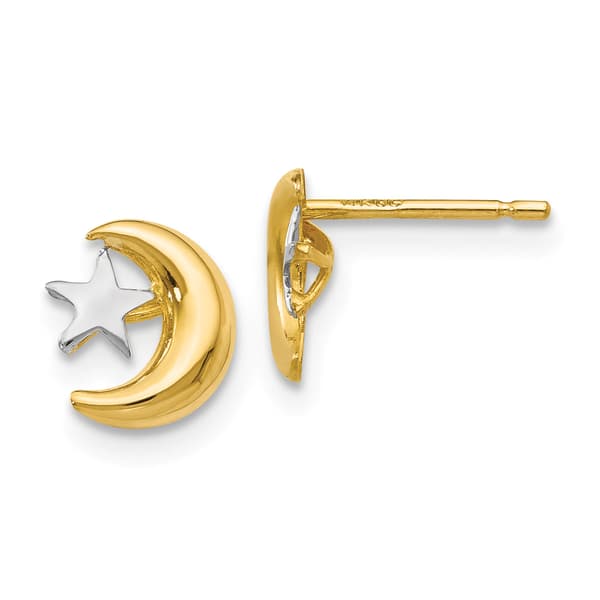 Gold Classics&#40;tm&#41; 14kt. Polished & Rhodium Moon & Star Earrings - image 