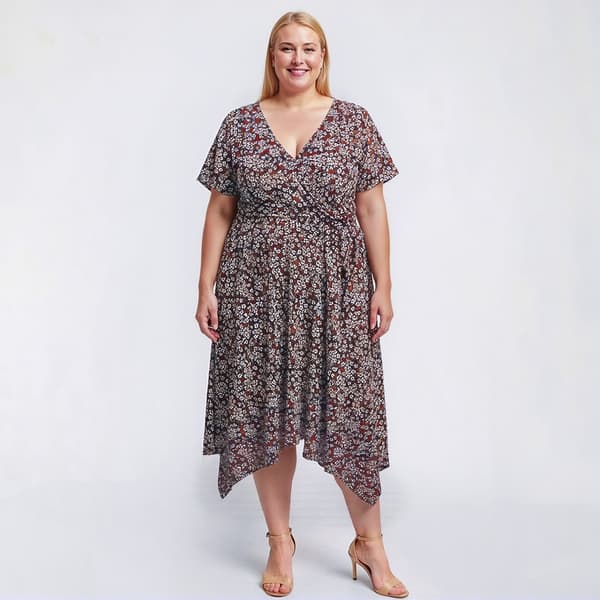 Plus Size Perceptions Short Sleeve Wrap Floral Dress - image 