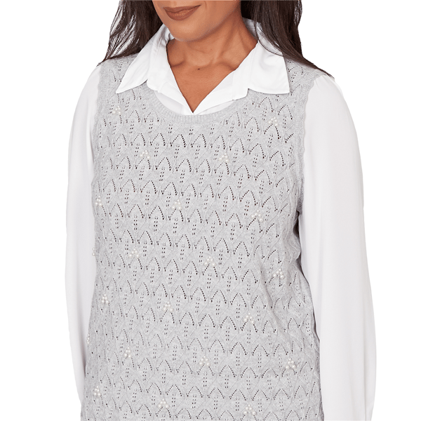 Womens Alfred Dunner Al Fresco Pointelle Pearl Two In One Sweater