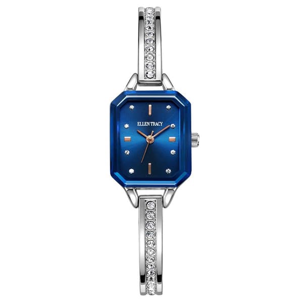 Ellen Tracy 20mm Silver Tone Faceted Bezel Bangle Watch - image 