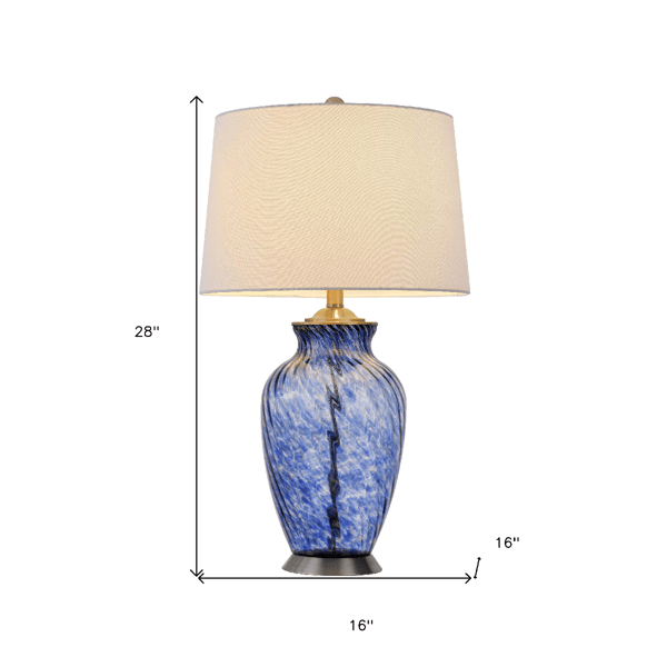 HomeRoots 28in. Blue Swirl Glass Table Lamp with Empire Shade