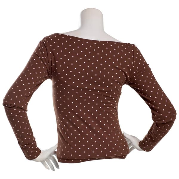 Juniors No Comment Long Sleeve Boat Neck Polka Dot Top