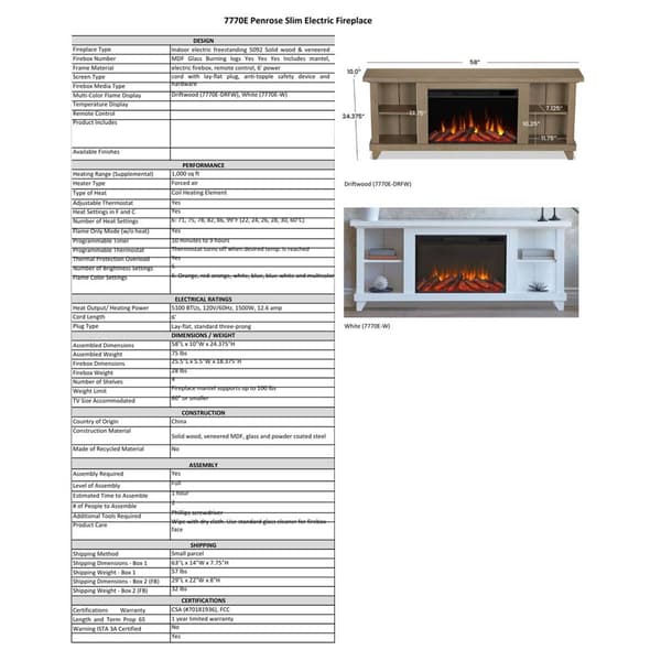 Real Flame Penrose Slim Electric Fireplace TV Stand