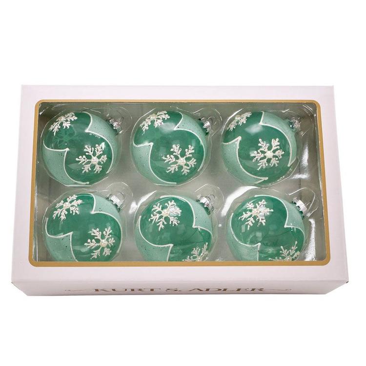 Kurt Adler Glass Teal Snowflake 6pc. Ball Ornament Set