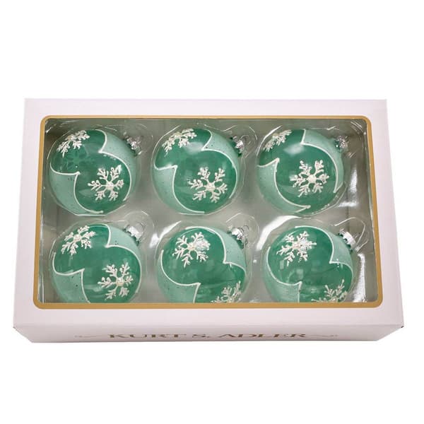Kurt Adler Glass Teal Snowflake 6pc. Ball Ornament Set