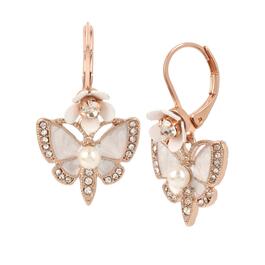 Betsey Johnson Butterfly w/ Pearl Accent Drop Earrings