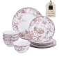222 Fifth Adelaide Brown on White Porcelain 12pc. Dinnerware Set - image 1