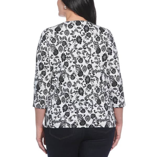 Plus Size Rafaella&#174; 3/4 Sleeve Lace Up Floral Tee