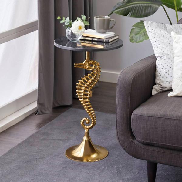 9th & Pike® Gold Aluminum Coastal Accent Table