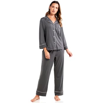 Womens Jones New York Long Sleeve Solid Notch Collar Pajama Set - Boscov's