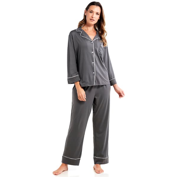 Womens Jones New York Long Sleeve Solid Notch Collar Pajama Set - image 