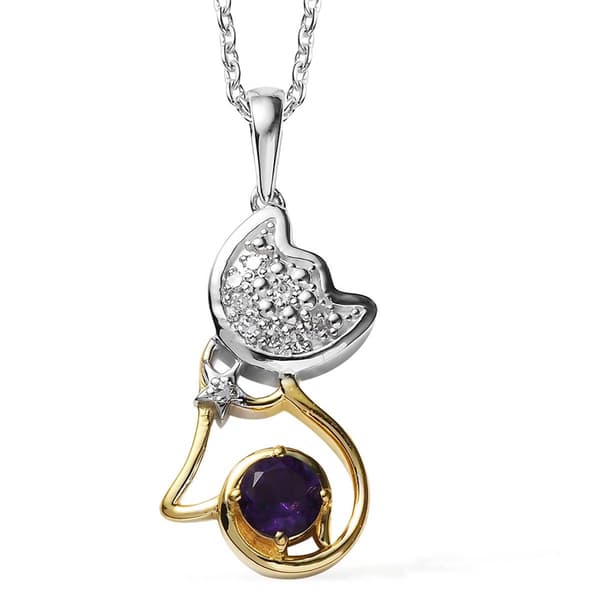 Nova Star® Amethyst & Lab Grown Diamond Accent Cat Pendant