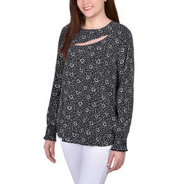 Petites NY Collection Heart Dot Long Sleeve Cut-Out Blouse