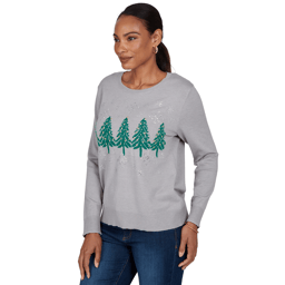 Womens Ruby Rd. Happy Holidays Embellished Trees Sweater