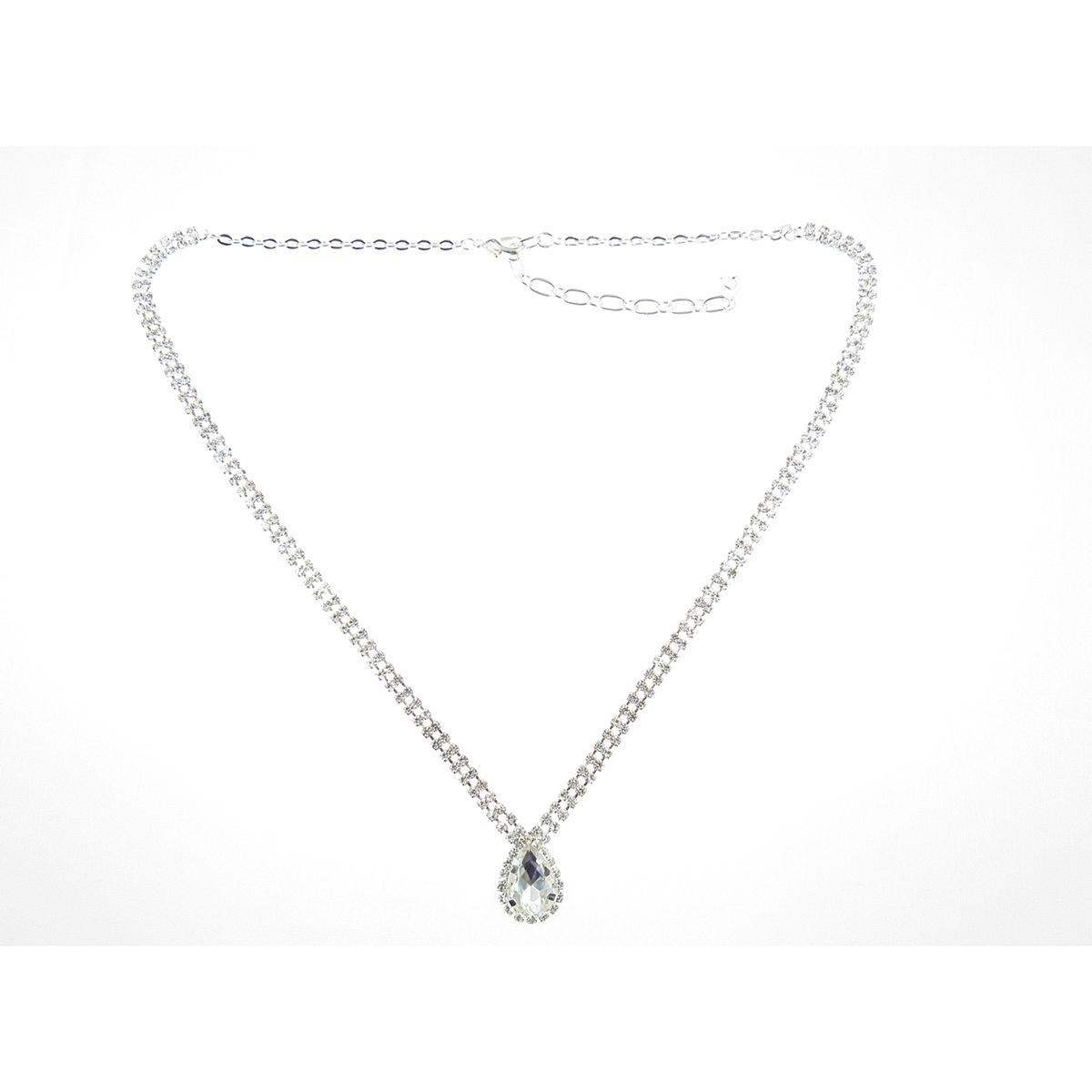Rosa Rhinestones Framed Frontal Teardrop Necklace