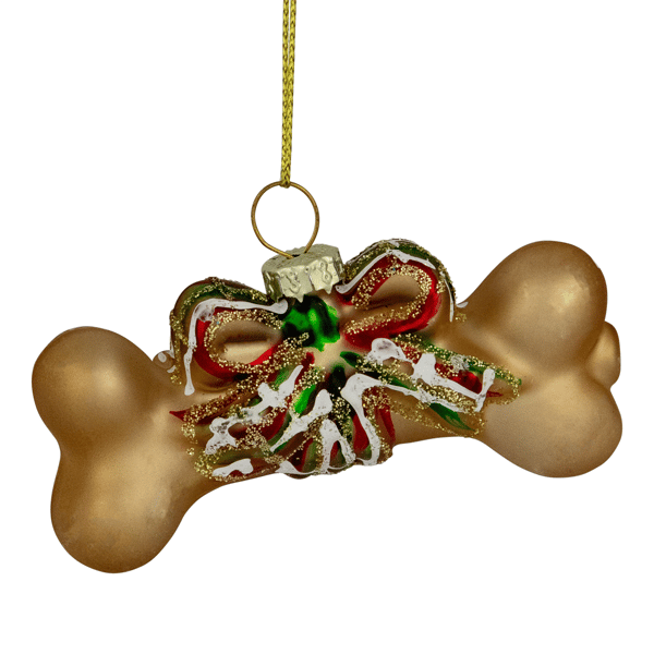 Northlight Gold Dog Bone with Bow Glass Christmas Ornament