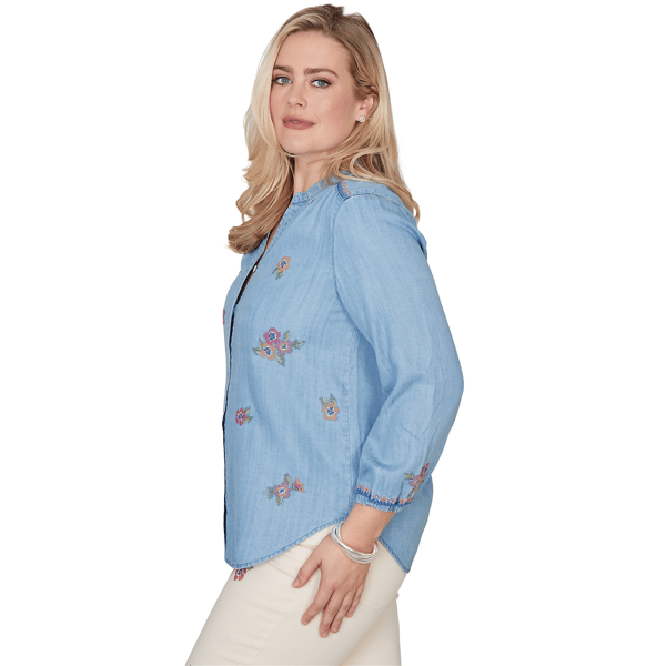 Womens Alfred Dunner Beachcomber Floral Embroidery Blouse