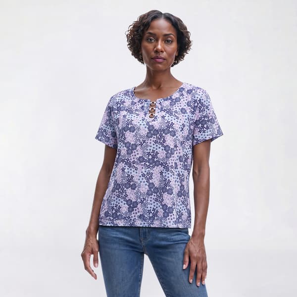 Petite Preswick & Moore(R) Short Sleeve Ditsy Floral Ring Blouse - image 