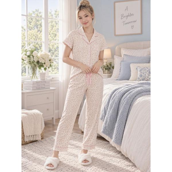 Juniors Pillow Talk Short Sleeve Animal Tee & Long Leg Pajama Set