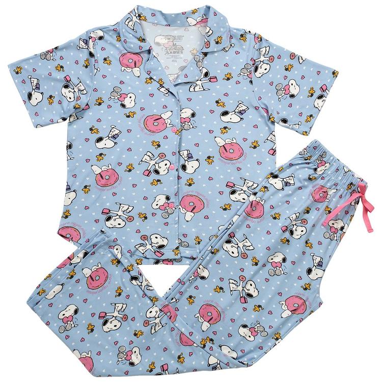 Juniors Peanuts Short Sleeve Donuts & Coffee Pajama Set