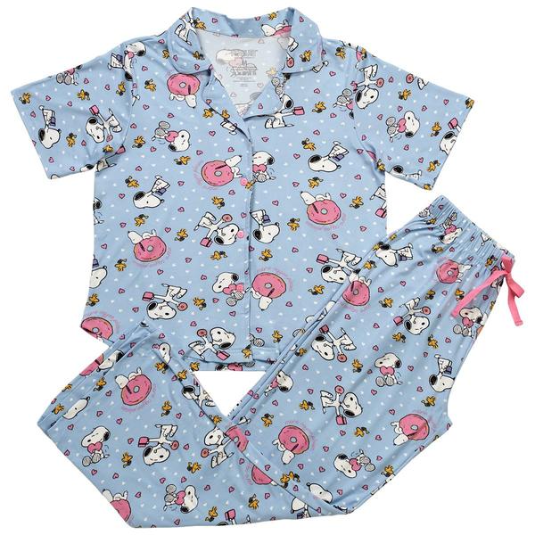 Juniors Peanuts Short Sleeve Donuts & Coffee Pajama Set