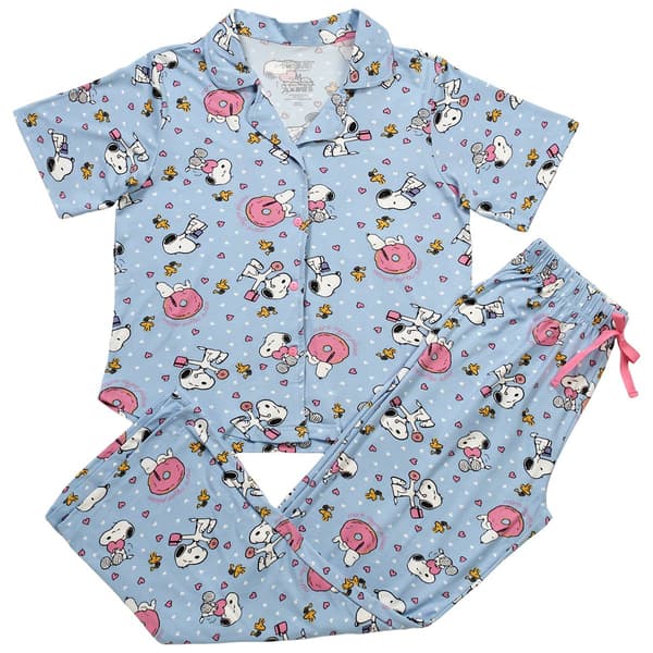 Juniors Peanuts Short Sleeve Donuts & Coffee Pajama Set - image 