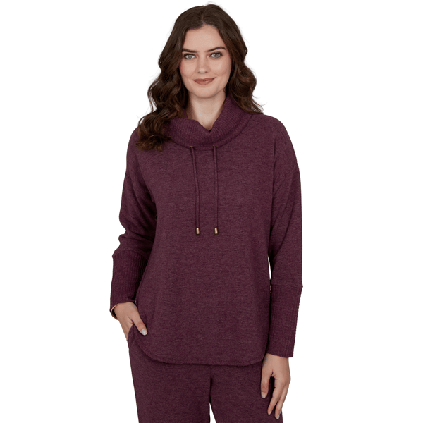 Petite Ruby Rd. Premium Cozy Knit Cozy Cowl Neck Solid Pullover - image 