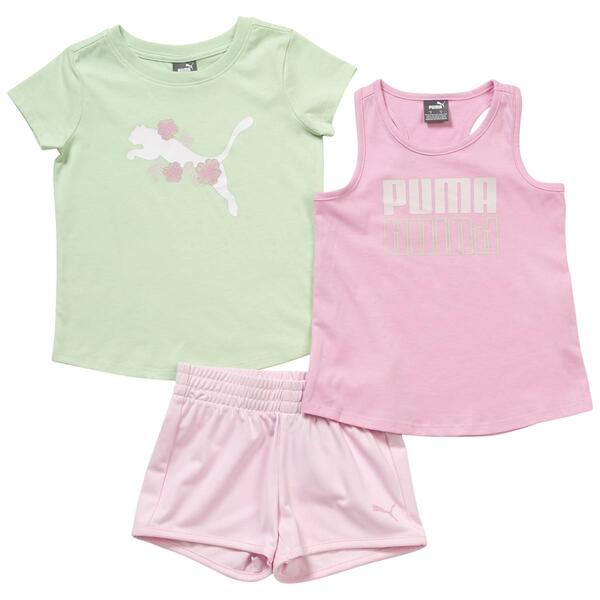 Baby Girl &#40;12-24M&#41; Puma 3pc. Floral Jersey Tee/Tank/ Shorts Set - image 