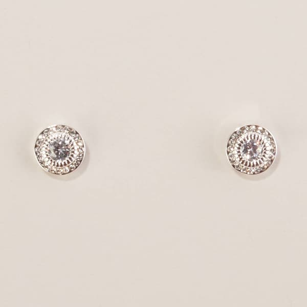 Design Collection Silver-Tone CZ Clear Halo Stud Earrings - image 
