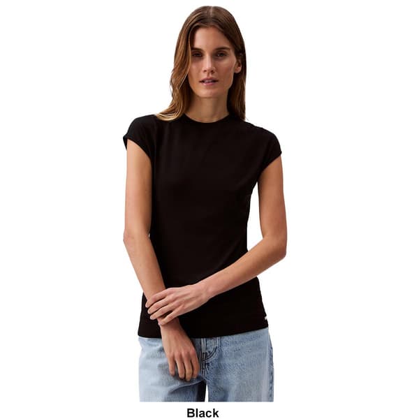Womens Calvin Klein Short Sleeve Rouched Shoulder Knit Blouse