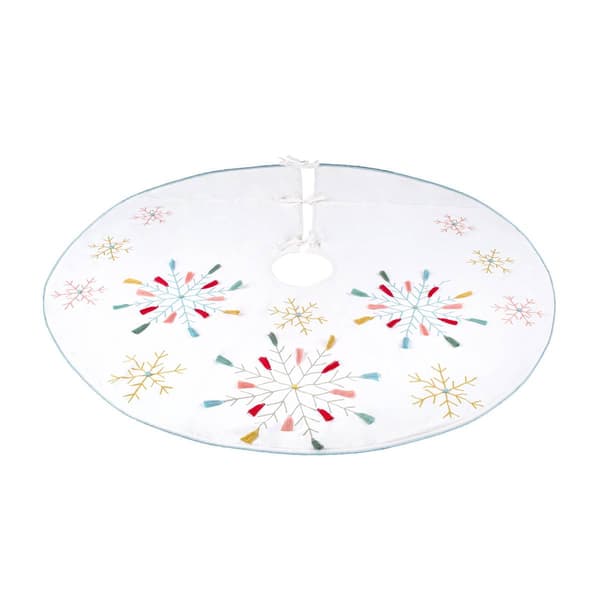 National Tree 54in. Boho Velvet Snowflake Embroidered Tree Skirt