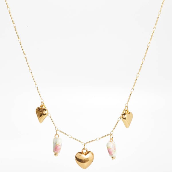 Ashley Gold Plated Bar Link Necklace w/ Painted Heart Charm - image 