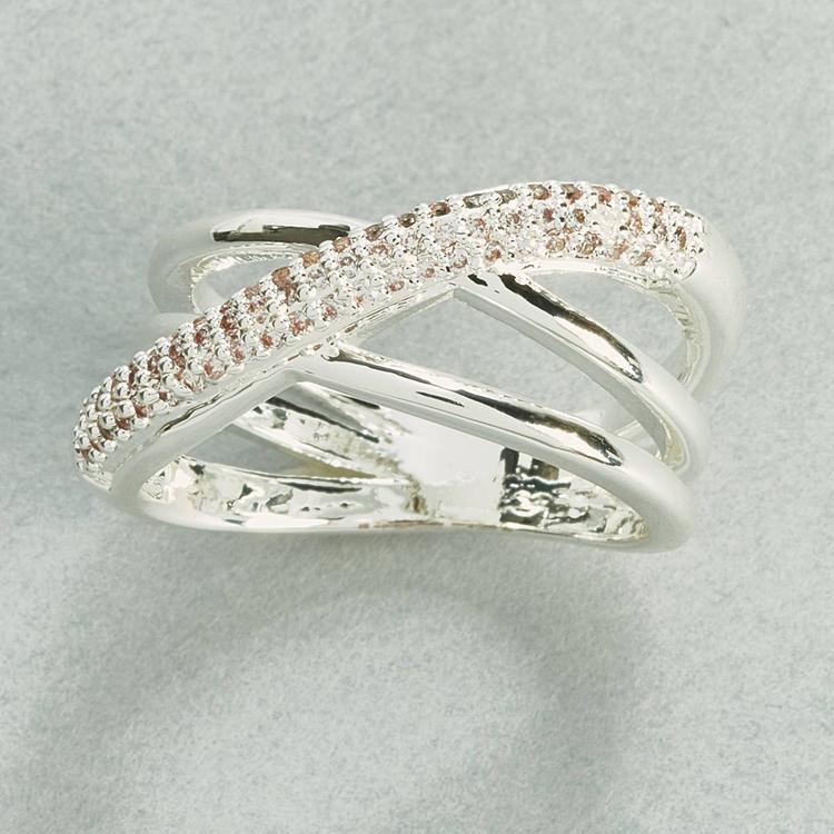 Ashley Cooper(tm) Silver-Tone Wrap Ring with Clear CZ Pave Stones
