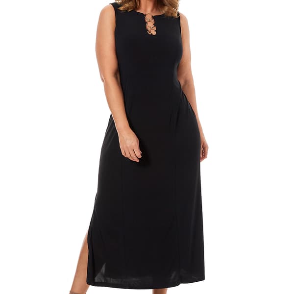 Plus Size MSK Sleeveless Three Ring Solid Shift Dress