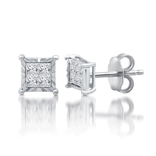 Diamond Classics™ Sterling Silver 1/4ctw. Quad Earrings