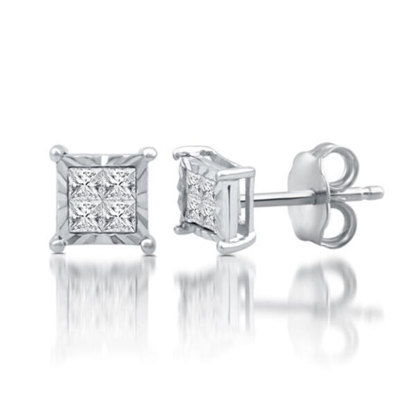Diamond Classics&#40;tm&#41; Sterling Silver 1/4ctw. Quad Earrings - image 